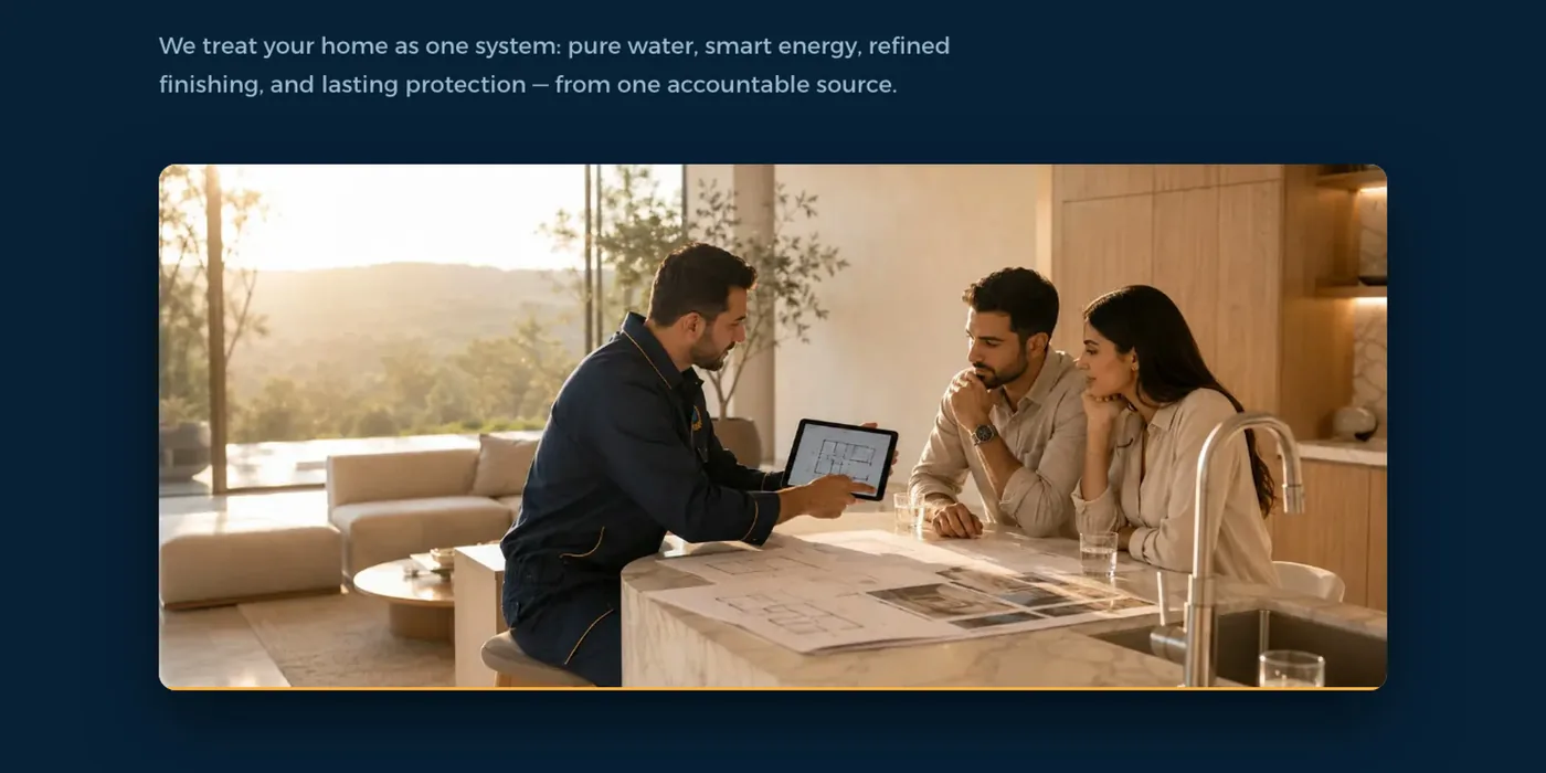 NAQI solutions page showing an engineer consulting a family